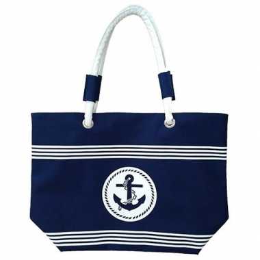 Damestas strandtas maritiem blauw/wit strepen calais 58 cm