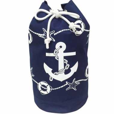 Duffel bag/strandtas zak maritiem blauw/wit fishermen 54 cm