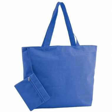 Polyester blauwe strandtas 47 cm