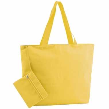Polyester gele strandtas 47 cm
