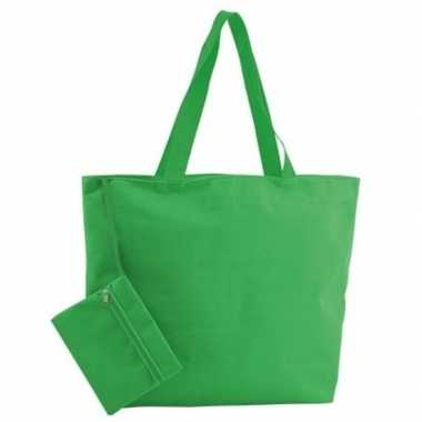 Polyester groene strandtas 47 cm