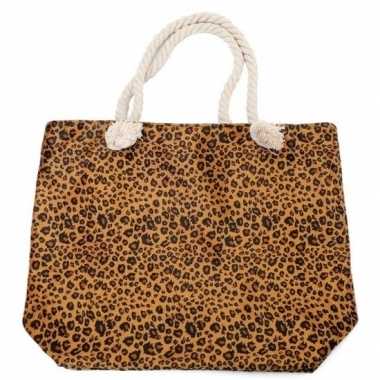 Strandtas luipaard/panter print bruin 43 cm