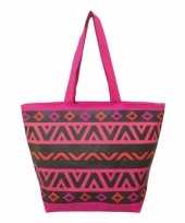 Damestas strandtas aztec print roze zwart itza 58 cm
