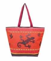 Damestas strandtas zomer reptielen print gekko rood bruin 58 cm