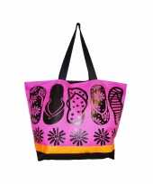 Damestas strandtas zomerse print flip flops roze 58 cm