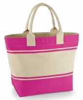 Katoenen strandtas fuchsia 24 liter
